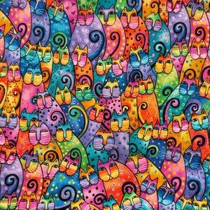 Laurel Burch Vibrant Cat Design Fabric, 1 1/2 yards